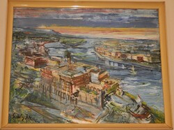 Lajos Sváby: panorama with the Buda castle - 1974 large size, oil on canvas