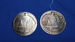 2 pieces of old metal Christmas tree ornaments, Merry Christmas, fishing bastion, Budapest