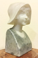 Art Nouveau alabaster bust of a girl, very beautiful carving