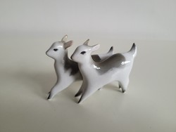 Old vintage Zsolnay porcelain shield seal goat pair of small goat guides