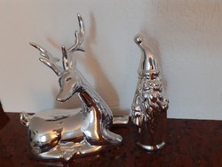 Christmas ceramic silver deer santa claus 2 pcs