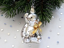 Üveg maci karácsonyfa dísz 6cm