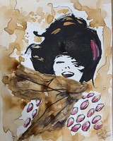 Molnár Ilcsi  " Mosoly a szélben   " című munkám -  kávé/marker festmény