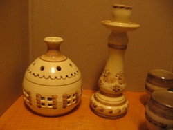 Set of 7 tawny-brown ceramic candle holders, cups, vases.