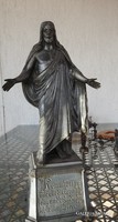 Hatalmas ezüstözött bronz Jézus szobor - templomi kegytárgy