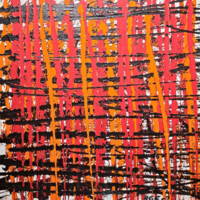 Egyedi absztrakt kompozíció RGF 02 jelzéssel (olajfestmény 80x80 cm) piros, narancs, fekete négyzet