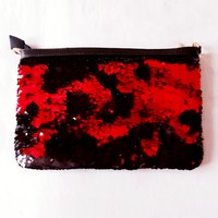 Fekete, piros táska, alkalmi táska, lesímítós flitteres