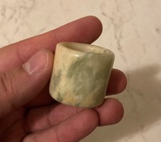 Chinese green white carved jade ring amulet