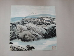 Falu tájkép, kínai festmény