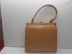 Valódi kígyóbőrből készült női táska, Vintage kigyóbőr táska, Antik valódi kigyóbőr táska fém csatos