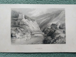 Landeck in Tirol. Eredeti acelmetszet ca.1846
