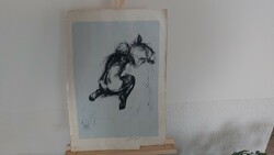 (K) Quality Ink Drawing of a Riding Female Nude 61x43 cm on full sheet