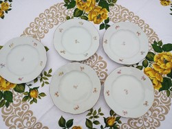 Old Zsolnay cake plates with scattered flowers - shield seal + tower 5 pcs