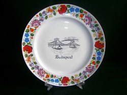 Original porcelain wall bowl from Kalocsa, wall plate with drawn image of Szechenyi chain bridge 24 cm diameter l