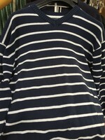 Kék-fehér csíkos férfi pamut pulóver L/XL-es