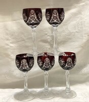 5 Pcs. Burgundy crystal wine glass, flawless