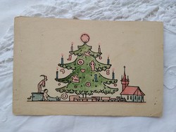 Antique graphic, Christmas postcard letter country picture page Royal Hungarian University Press 1926