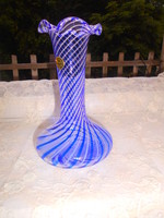Spirális díszitéssel muránói üveg váza-szép kézműves munka -HIBÁTLAN