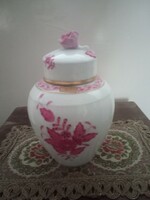 A fabulous Herend Appony tea box with a purple pattern with a rose holder