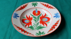 Kalocsai pattern granite Kispest ceramic wall plate, folk bowl - marked, 23 cm