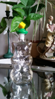 Régi maci formájú üveg palack eredeti dugójával, Kefla jelzés az alján, 2 dl-s