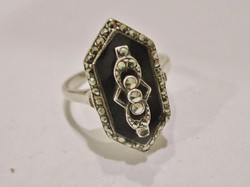 Szépséges iparművész ónix markazit  díszes ezüst  gyűrű