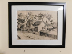 Béla Ducsay (1893-1967): charcoal drawing, paper, marked, 25×35 cm, graphics