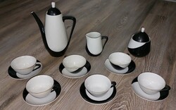 Hollóházi fekete-fehér, pingvines kávéskészlet