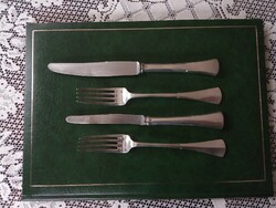 Antique 2-person silver Diana-marked fork and knife cutlery set in English style, gift investment