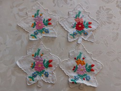 Old Kalocsa embroidered small tablecloth in the shape of a leaf 4 pcs