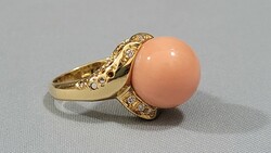 14K gold women's ring with glasses and a large coral 8.22 g