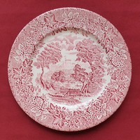 Ironstone angol jelenetes bordó porcelán tányér