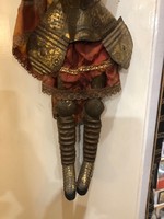 Marionett bábú fémből, XIX. századi, Rod Pupett lovag, 40 cm-es