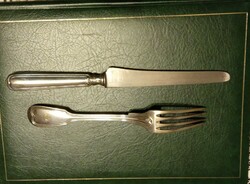 Investment, gift, antique monogram marked silver knife and fork set, silver ornament