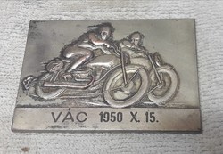 Veteran motorcycle metal plaque, motorcycle race, 1950