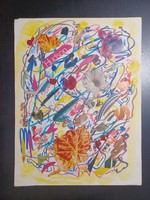 Valeria Čũrösné bruckner: color collage (21x27.5 cm) felt-tip pen, newspaper clippings, flowers