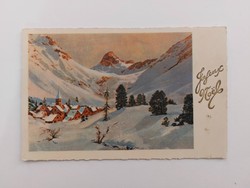 Régi karácsonyi képeslap levelezőlap havas völgy