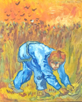 Van Gogh: A kalászszedő (Millet után) másolat - 19x15,5 cm, olaj karton, miniatűr