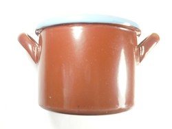 Antique old enameled pot with legs - 15 cm - robur budafok - diameter 14 cm, 1/2 l approx.. 1940s