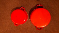 Két darab retro zománc lábas piros
