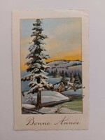 Old Christmas postcard postcard snowy landscape with pine trees