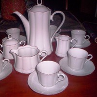 Dombormintás, fehér, 6 személyes teás, kapucsínós készlet.  XX
