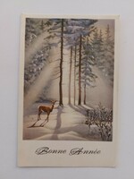 Old Christmas postcard 1963 postcard snowy forest deer