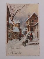 Old Christmas postcard 1959 postcard snowy street