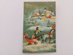 Régi karácsonyi képeslap 1967 levelezőlap havas táj lovas szán