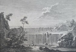 At the waterfall - copper engraving from 1777! Johann balzer's work - antique picture, classic graphics