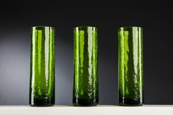 Üveg poharak,repesztett ,fátyol üveg, régi, zöld, 3 darab