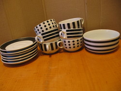 Retro fekete-fehér Memphis Milano style posztmodern kávés, cappuccinós készlet Eduscho Cafissimo