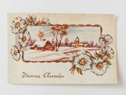 Old Christmas postcard 1944 postcard snowy landscape daisy