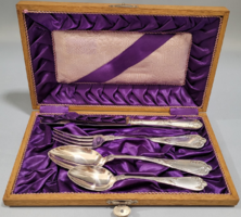Antique silver christening set in a wooden box